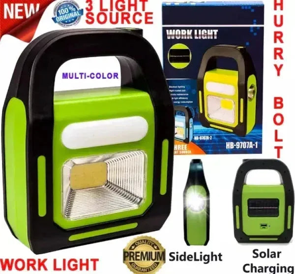 Hurry Bolt LED Work Light - Rechargeable Solar Emergency Torch with 3 Lighting Modes - Mix Bazar - Mix Bazar