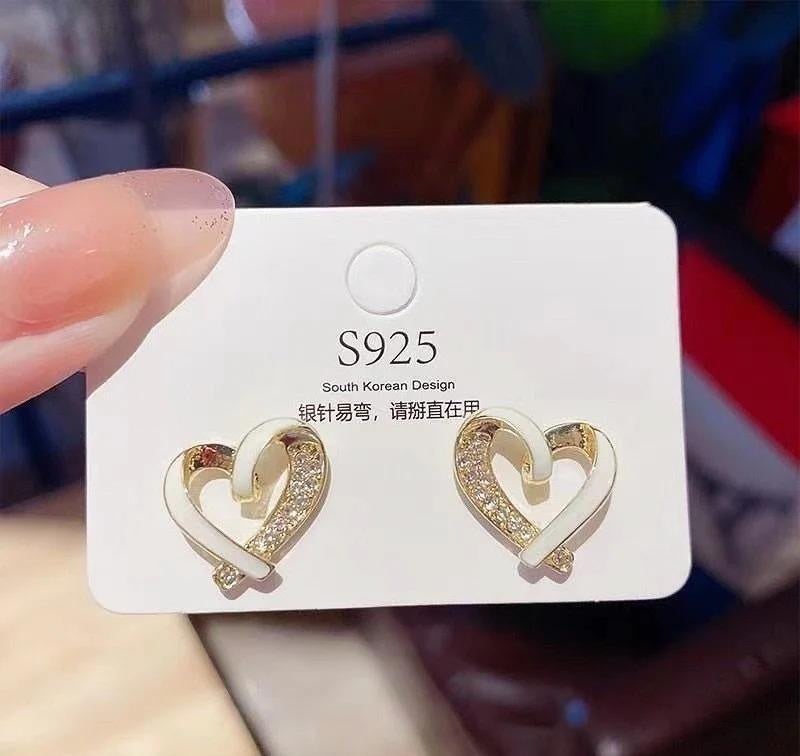 Heart Design Gold Plated Rhinestone Studs