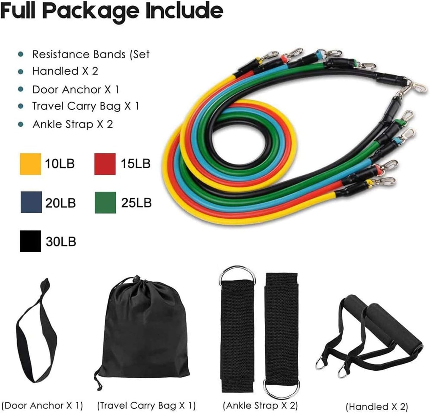11Pcs Power Resistance Bands Set – Complete Home Gym Kit (Imported)