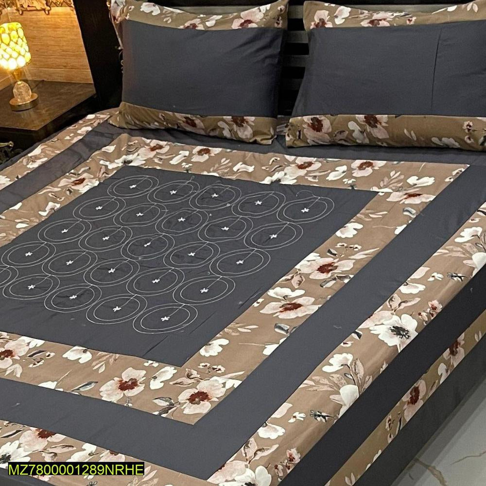 3 Pcs Cotton Sotton Patchwork Double Bedsheet