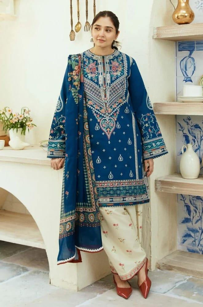 3 Pcs Women's Unstitched Lawn Embroidered Suit